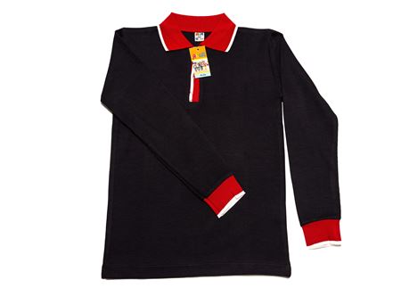 KIRMIZI SİYAH UZUN KOL LAKOS YAKA TİŞÖRT