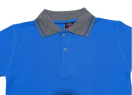 GRİ YAKA MAVİ KISA KOL LAKOS YAKA TİŞÖRT