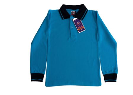 SİYAH ÇİZGİ YAKA MAVİ UZUN KOL LAKOS TİŞÖRT