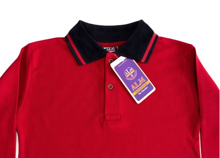 SİYAH ÇİZGİLİ YAKA KIRMIZI UZUN KOL LAKOS TİŞÖRT